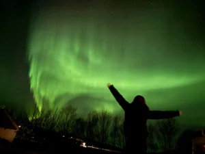 アイスランドの夜空に広がるオーロラ