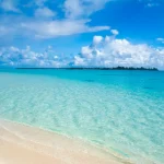 パラオの白い砂浜と透明な海が広がる南国の風景