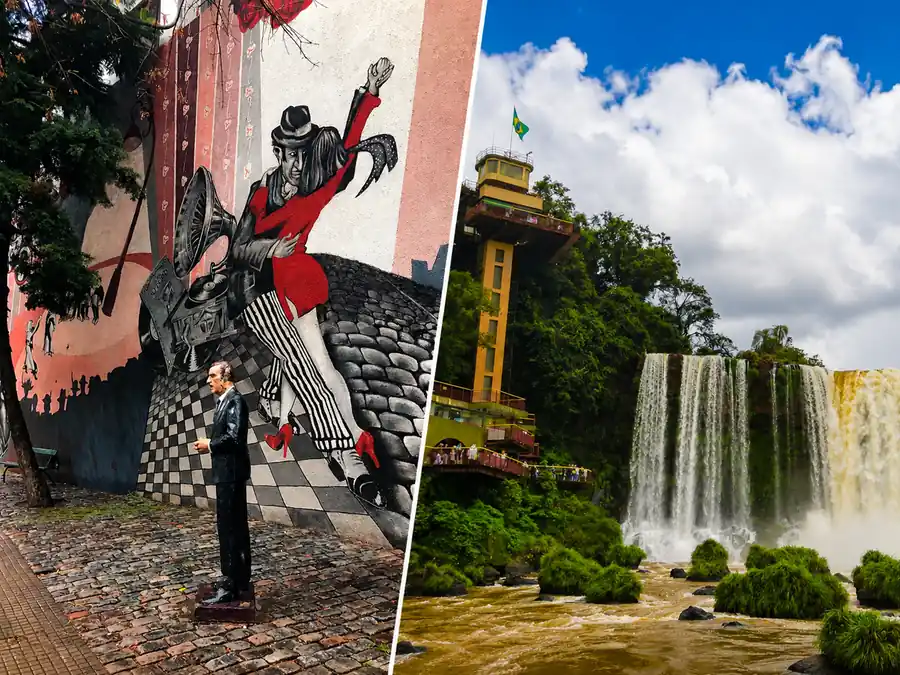 ブエノスアイレスのタンゴ壁画とイグアスの滝を組み合わせたアルゼンチン旅行のイメージ