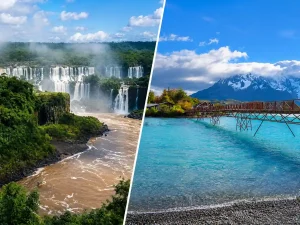 イグアスの滝とパタゴニアの湖と山を組み合わせた南米周遊の風景