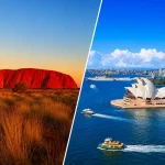 シドニーのオペラハウスとウルルを組み合わせたオーストラリア旅行のイメージ