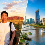 ウルルとブリスベンの街並みを組み合わせたオーストラリア旅行イメージ