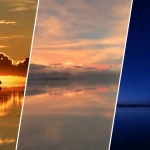 ウユニ塩湖のサンセット、朝焼け、星空を並べた絶景イメージ
