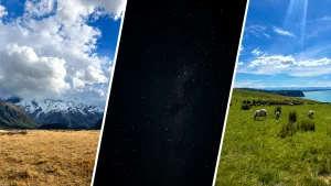 ニュージーランド家族旅行で楽しめる山岳風景、星空、羊のいる牧草地