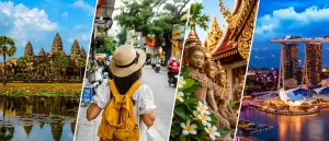 タイ・ベトナム・シンガポール・カンボジアの街並みや観光地を並べたアジア旅行比較イメージ