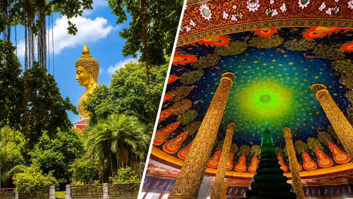 タイ・バンコクの黄金の大仏とワット・パクナムの幻想的な天井画